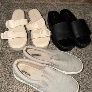 GUC women’s 8.5 AE Slides Black Wide Slides & Light Gray SlipOn Sneakers lot